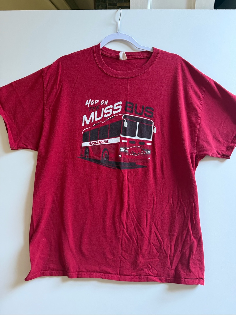 Hanes Red Arkansas "Hop on the Muss Bus" Graphic Tee